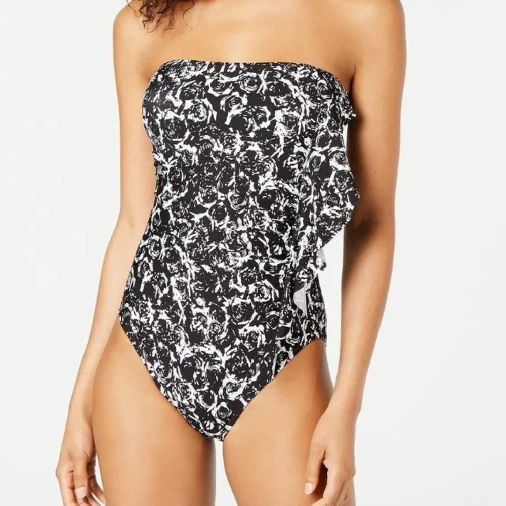 Dkny Ruffle Bandeau One Piece Swimsuit